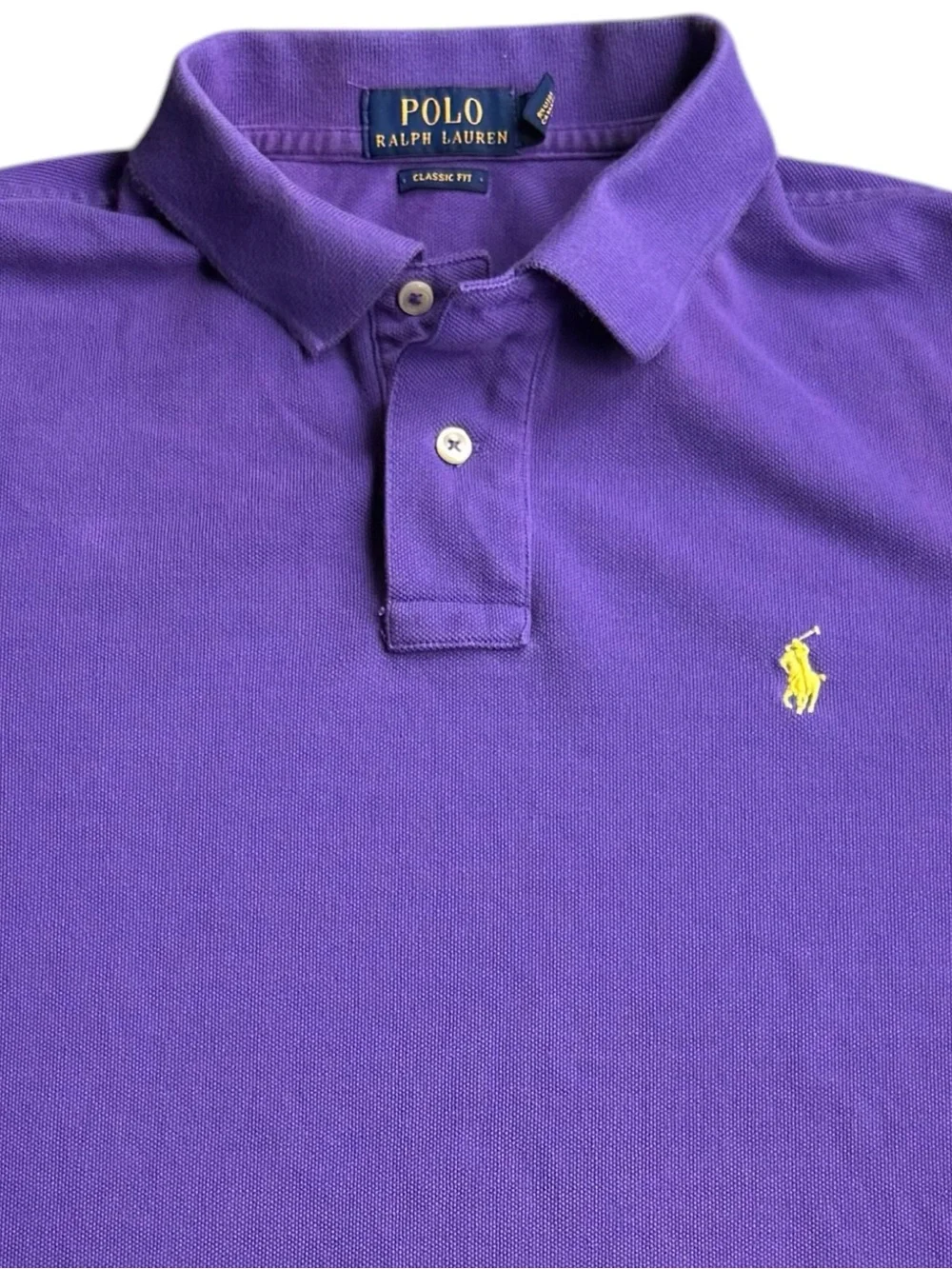 Polo Ralph Lauren Men’s L Purple Classic Fit Mesh Polo Shirt Yellow Pony Cotton